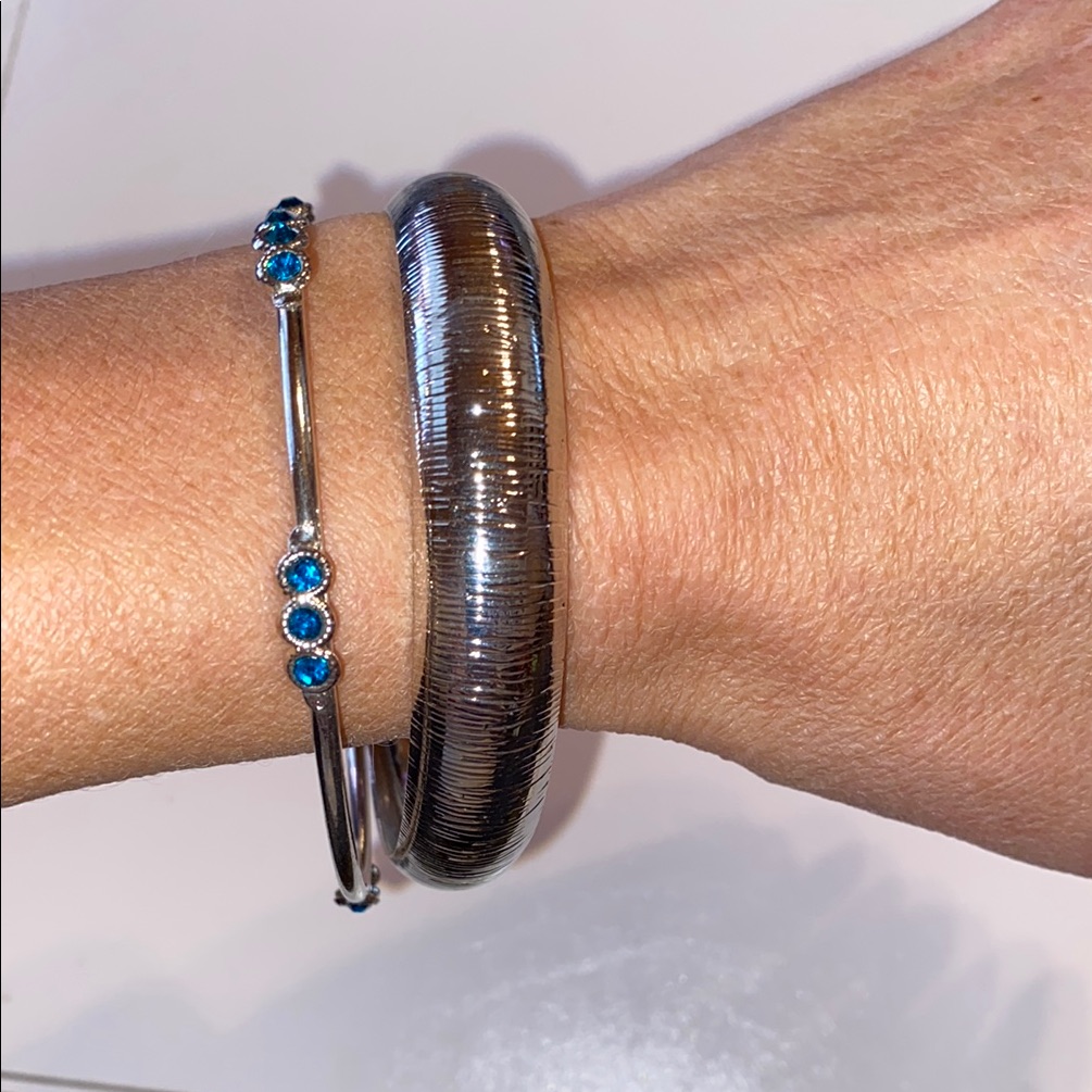 Silver And Blue Stone Bracelets Set